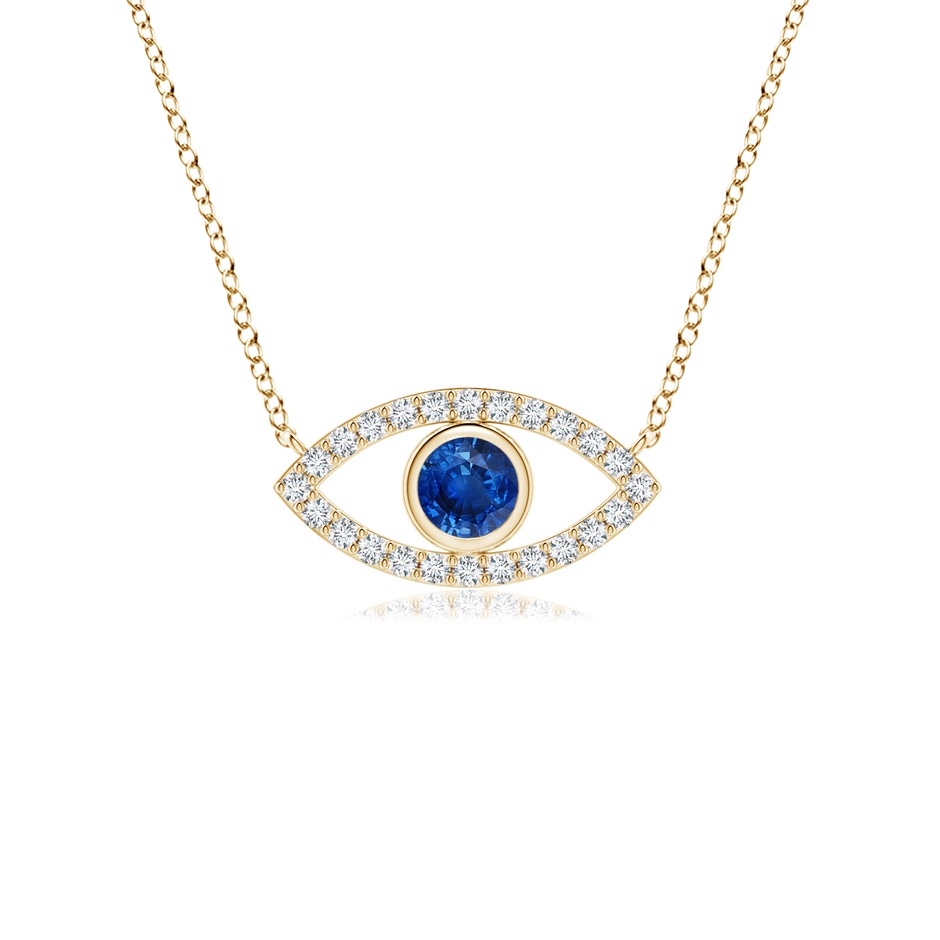 3.5mm AAA Blue Sapphire Evil Eye Pendant with Diamond Accents in 18K Yellow Gold 