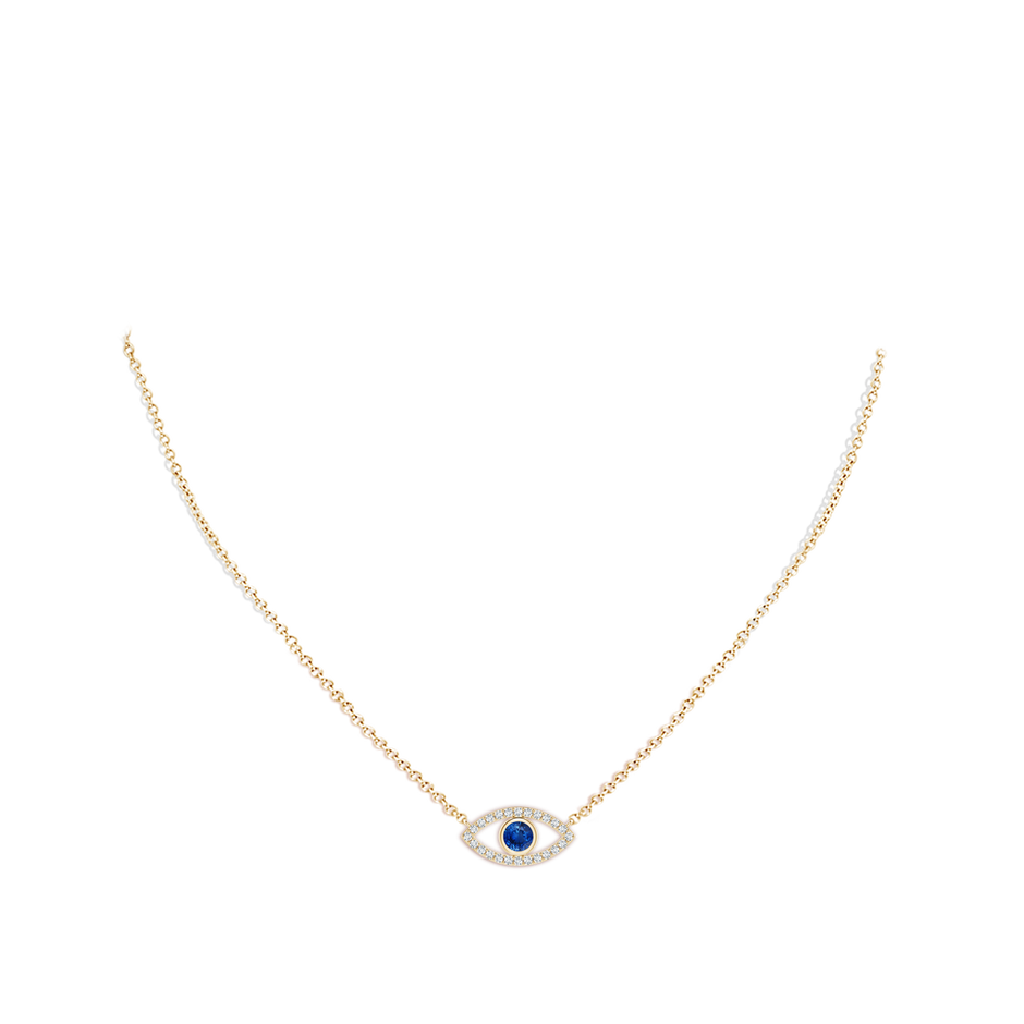 3.5mm AAA Blue Sapphire Evil Eye Pendant with Diamond Accents in 18K Yellow Gold pen