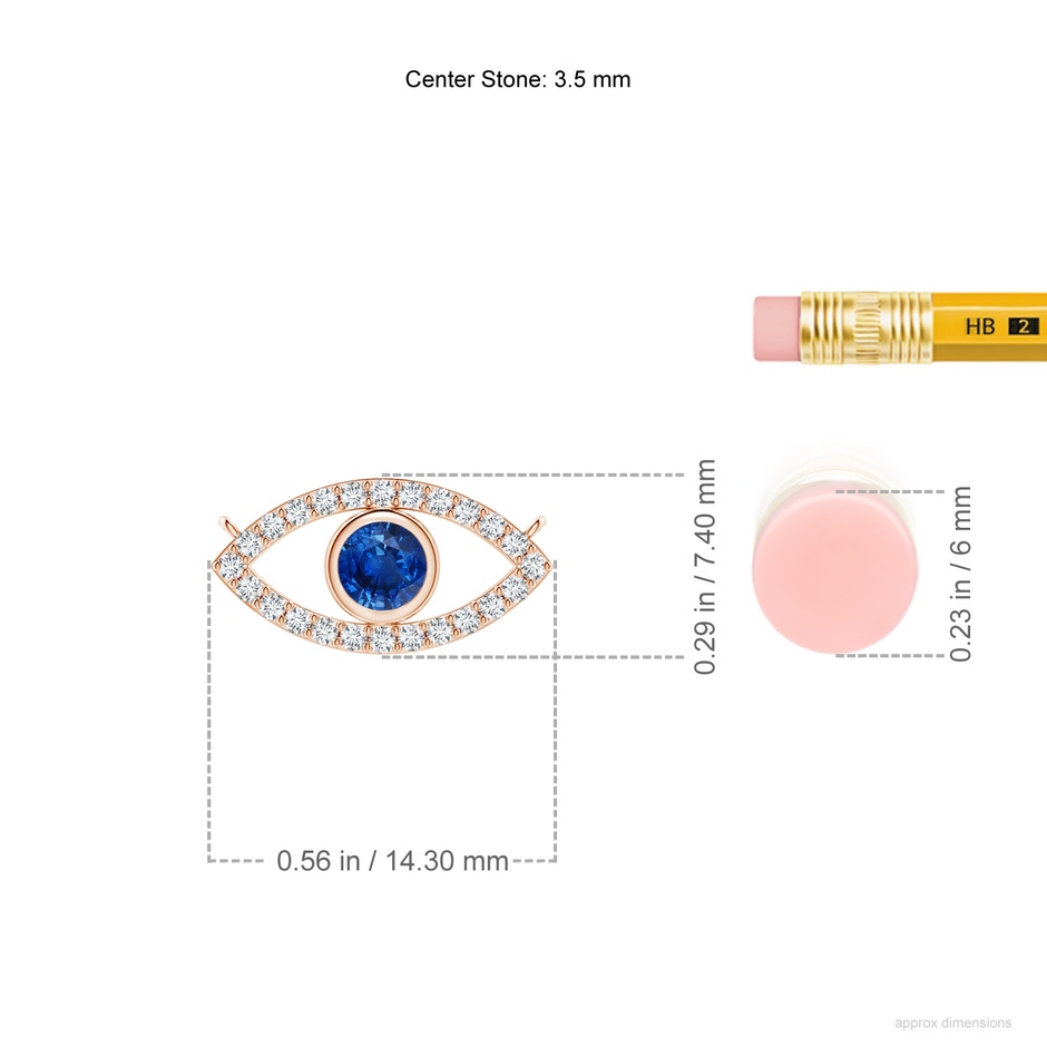 3.5mm AAA Blue Sapphire Evil Eye Pendant with Diamond Accents in Rose Gold ruler