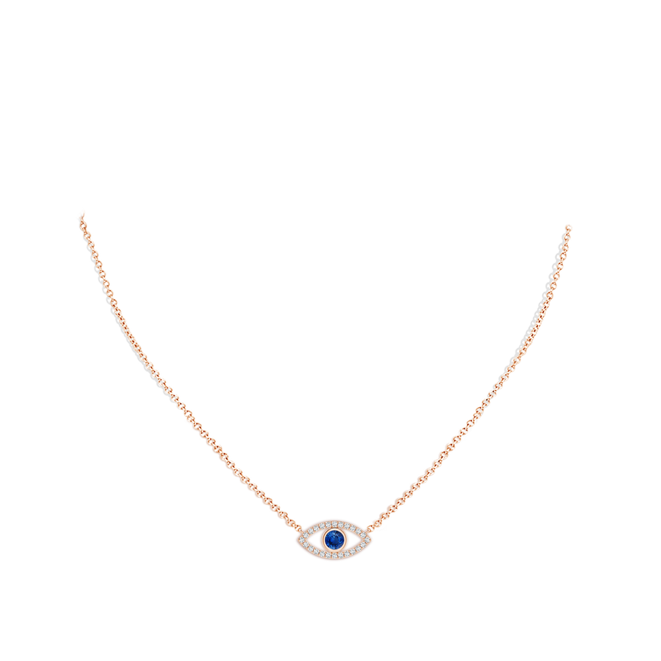 3.5mm AAA Blue Sapphire Evil Eye Pendant with Diamond Accents in Rose Gold pen
