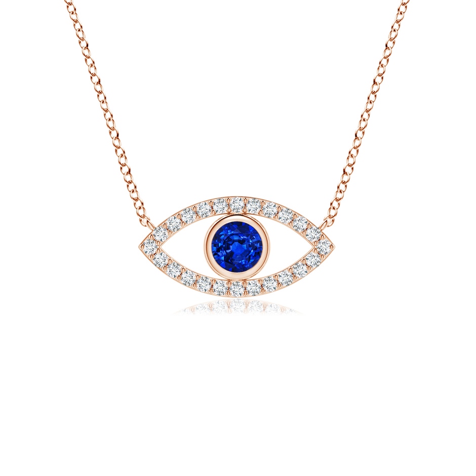 3.5mm AAAA Blue Sapphire Evil Eye Pendant with Diamond Accents in Rose Gold 