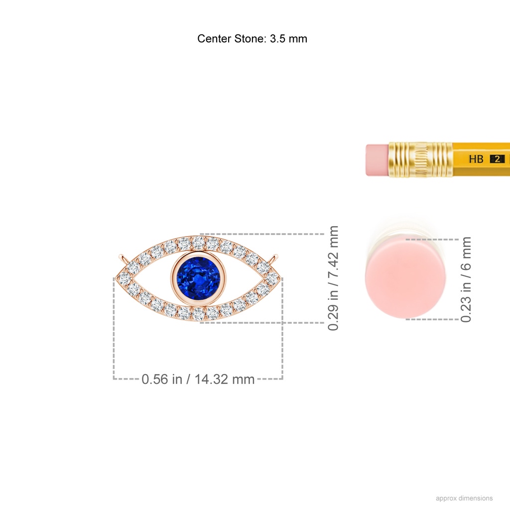 3.5mm AAAA Blue Sapphire Evil Eye Pendant with Diamond Accents in Rose Gold Ruler