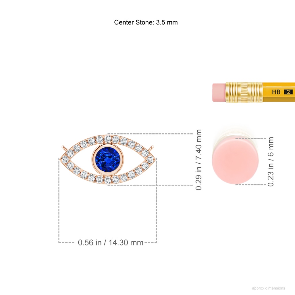 3.5mm AAAA Blue Sapphire Evil Eye Pendant with Diamond Accents in Rose Gold ruler