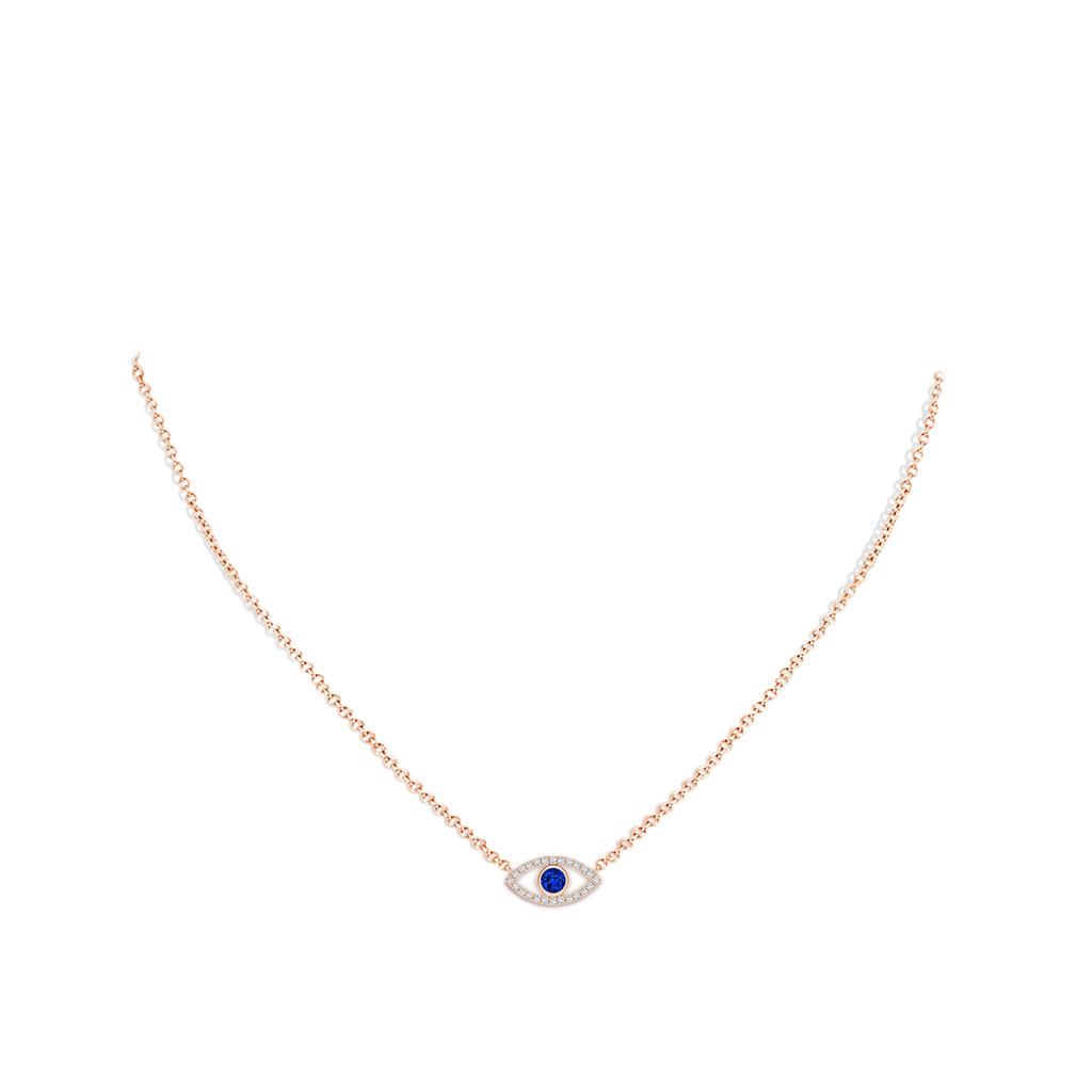 3.5mm AAAA Blue Sapphire Evil Eye Pendant with Diamond Accents in Rose Gold Body-Neck