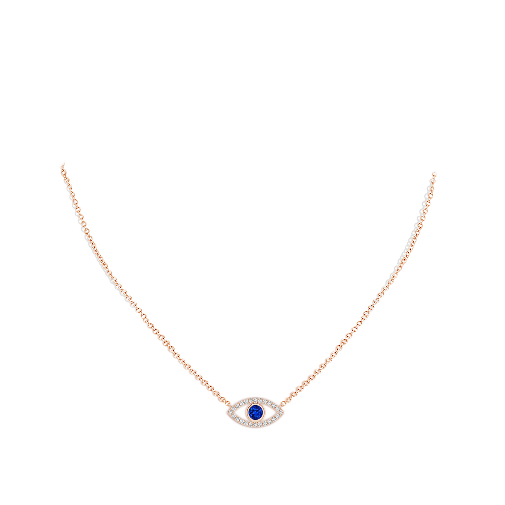 3.5mm AAAA Blue Sapphire Evil Eye Pendant with Diamond Accents in Rose Gold pen
