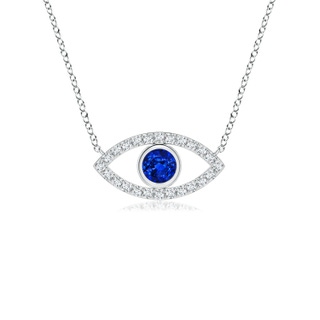 3.5mm AAAA Blue Sapphire Evil Eye Pendant with Diamond Accents in White Gold