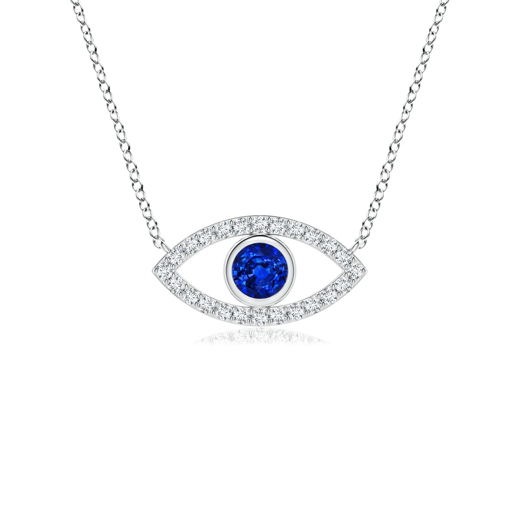 3.5mm AAAA Blue Sapphire Evil Eye Pendant with Diamond Accents in White Gold