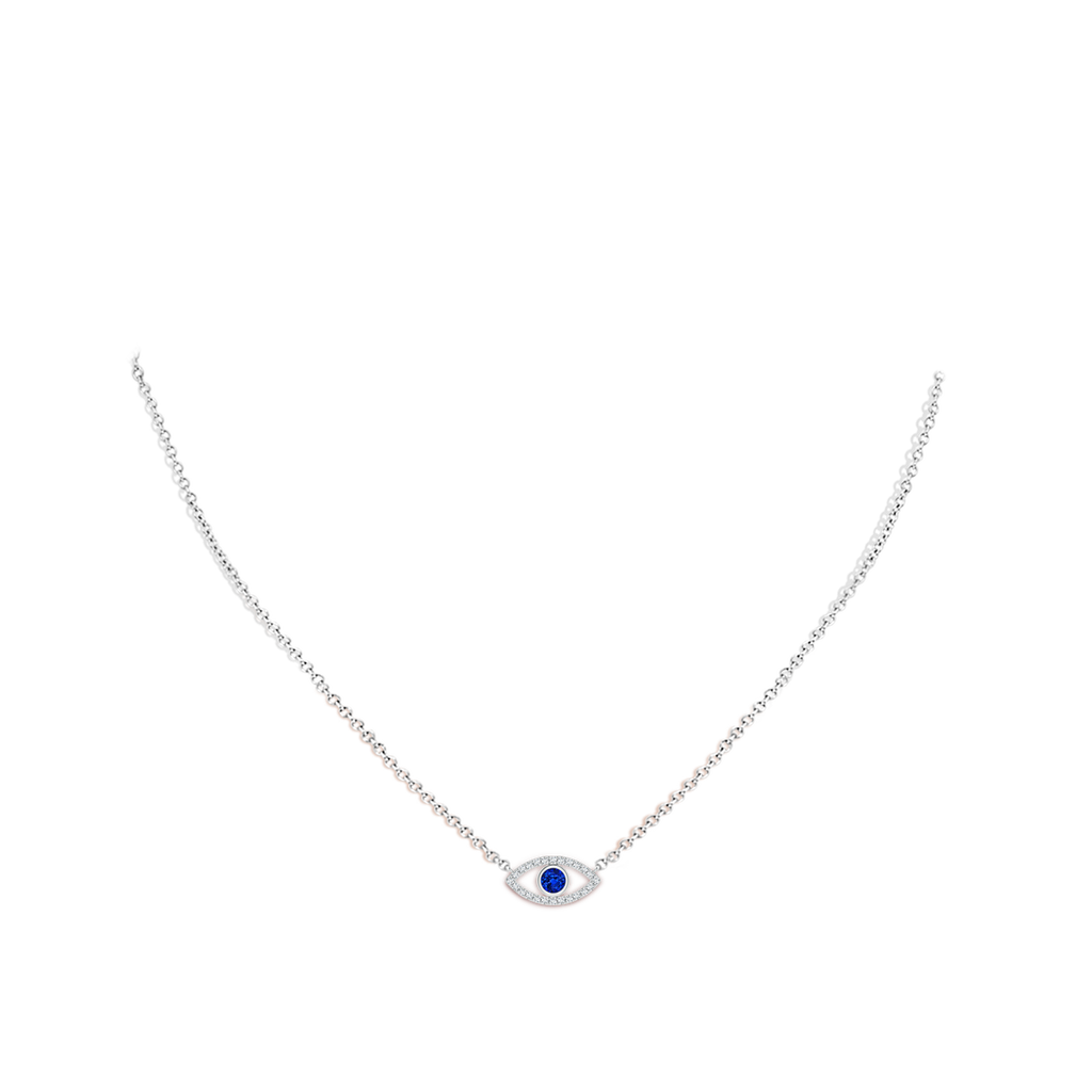 3.5mm AAAA Blue Sapphire Evil Eye Pendant with Diamond Accents in White Gold Body-Neck