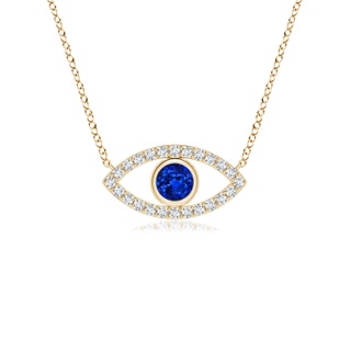 3.5mm AAAA Blue Sapphire Evil Eye Pendant with Diamond Accents in Yellow Gold