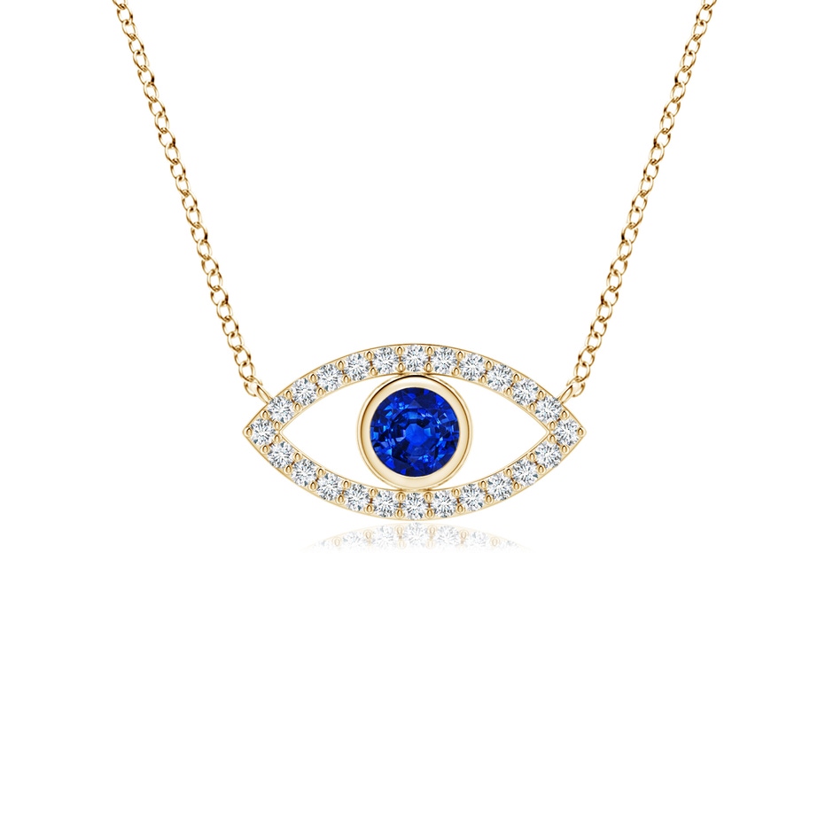 3.5mm AAAA Blue Sapphire Evil Eye Pendant with Diamond Accents in Yellow Gold 