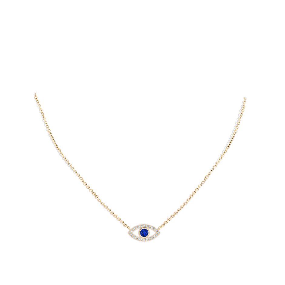 3.5mm AAAA Blue Sapphire Evil Eye Pendant with Diamond Accents in Yellow Gold pen