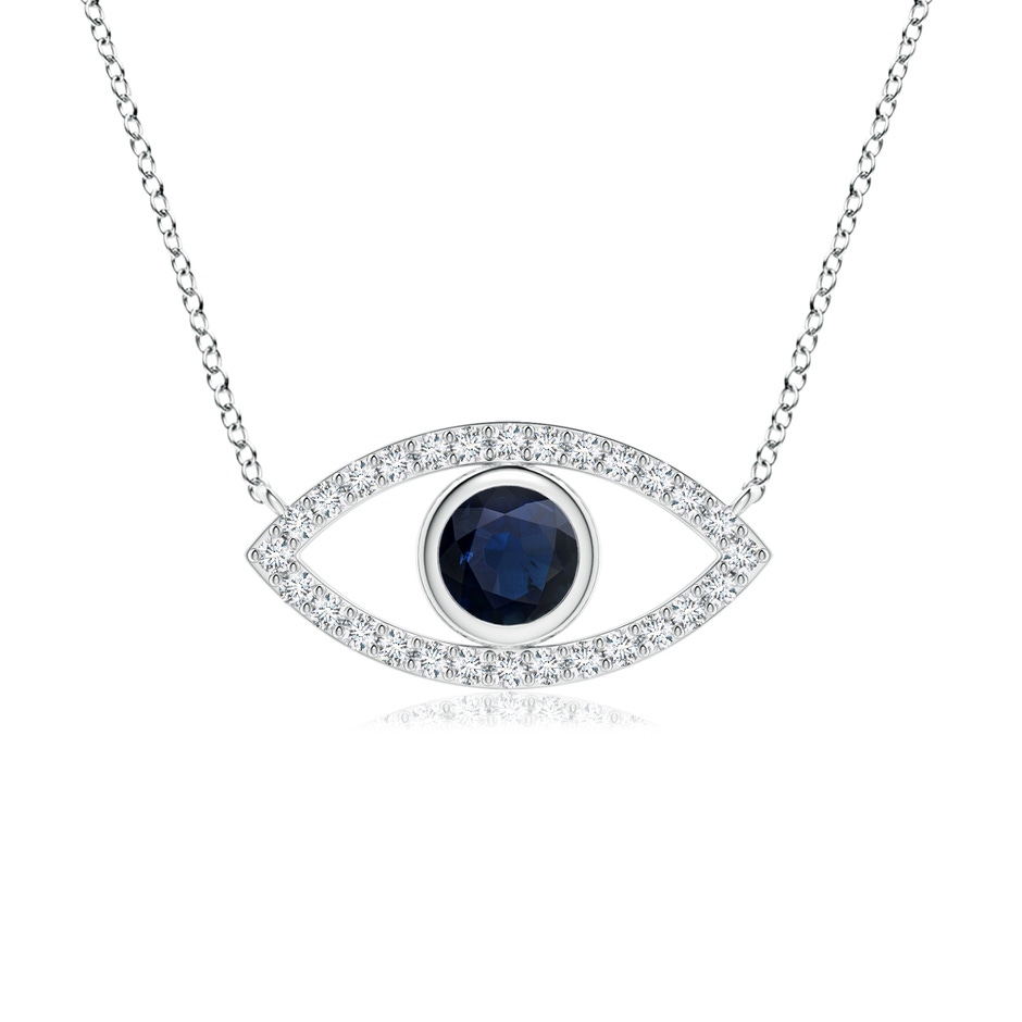 4.5mm A Blue Sapphire Evil Eye Pendant with Diamond Accents in White Gold 