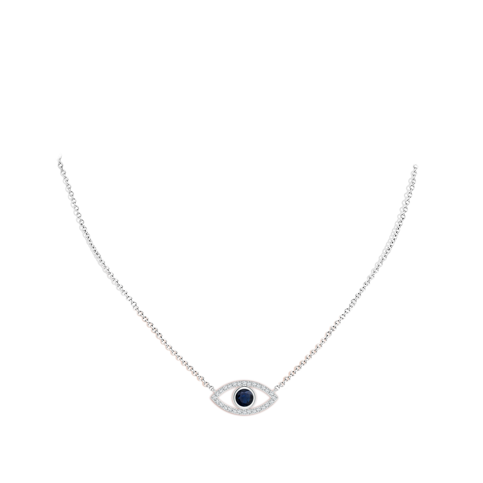 4.5mm A Blue Sapphire Evil Eye Pendant with Diamond Accents in White Gold pen