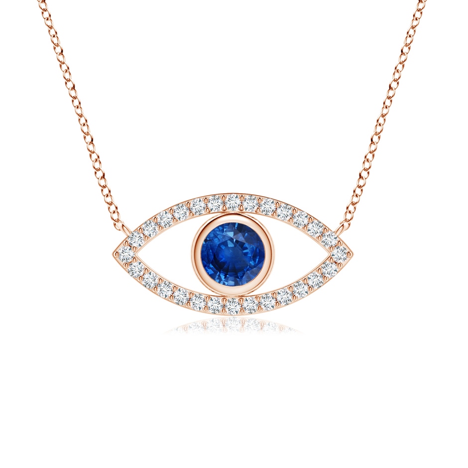4.5mm AAA Blue Sapphire Evil Eye Pendant with Diamond Accents in Rose Gold 
