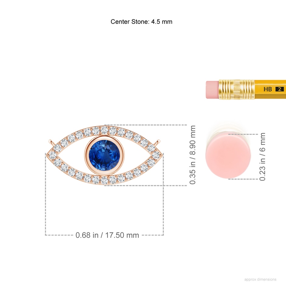 4.5mm AAA Blue Sapphire Evil Eye Pendant with Diamond Accents in Rose Gold ruler