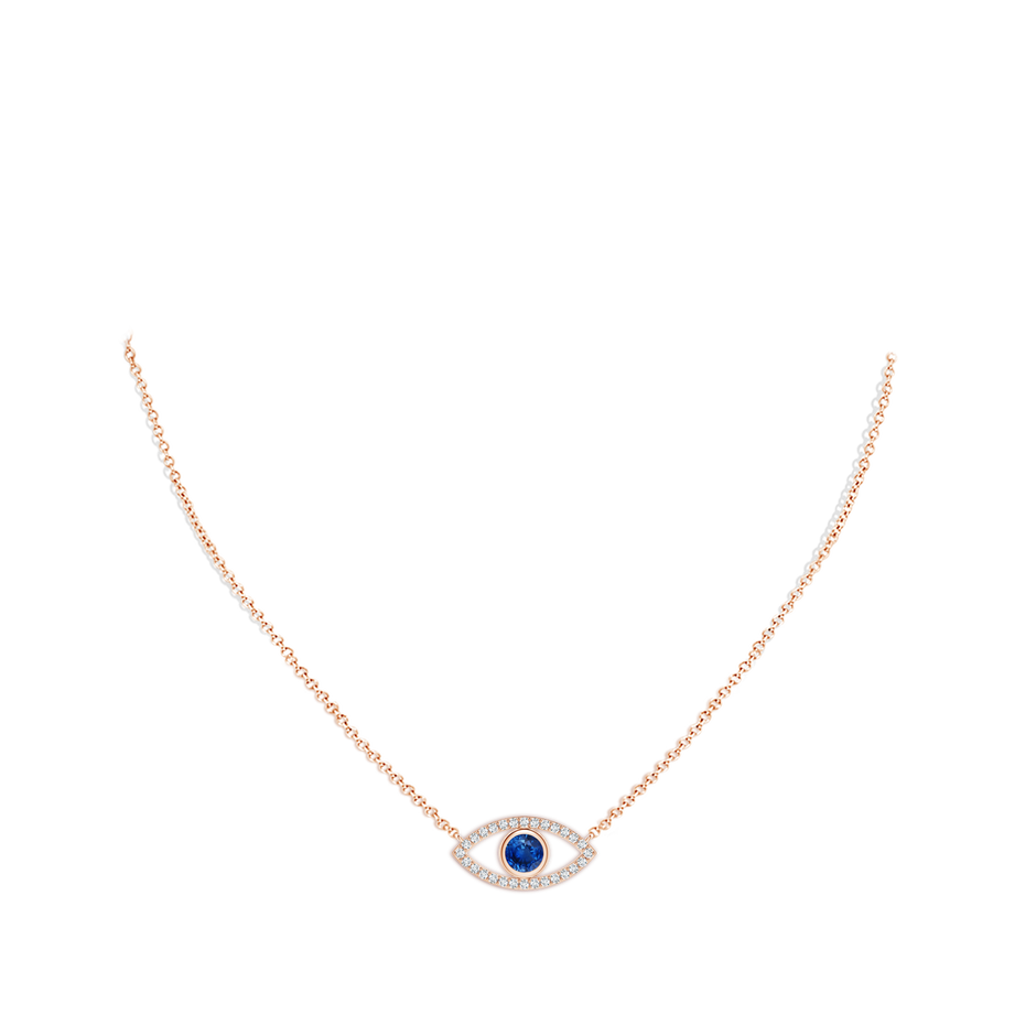 4.5mm AAA Blue Sapphire Evil Eye Pendant with Diamond Accents in Rose Gold pen
