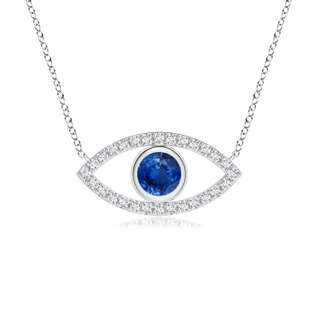 4.5mm AAA Blue Sapphire Evil Eye Pendant with Diamond Accents in White Gold