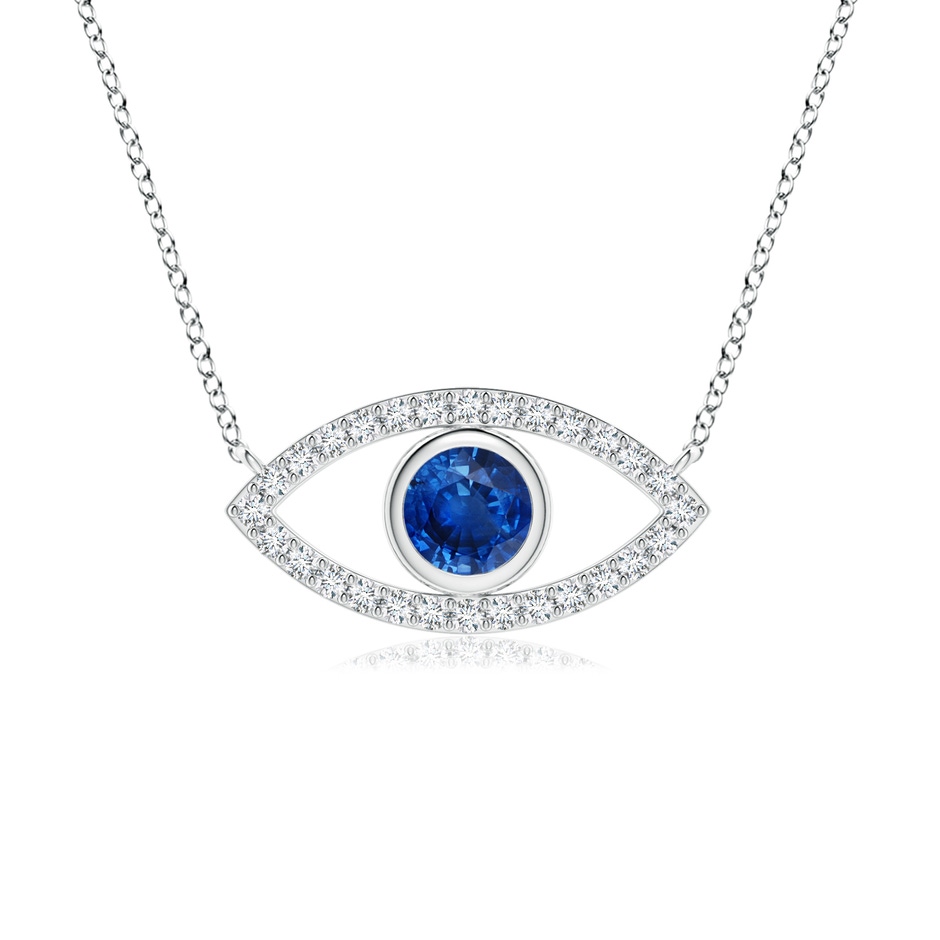 4.5mm AAA Blue Sapphire Evil Eye Pendant with Diamond Accents in White Gold 