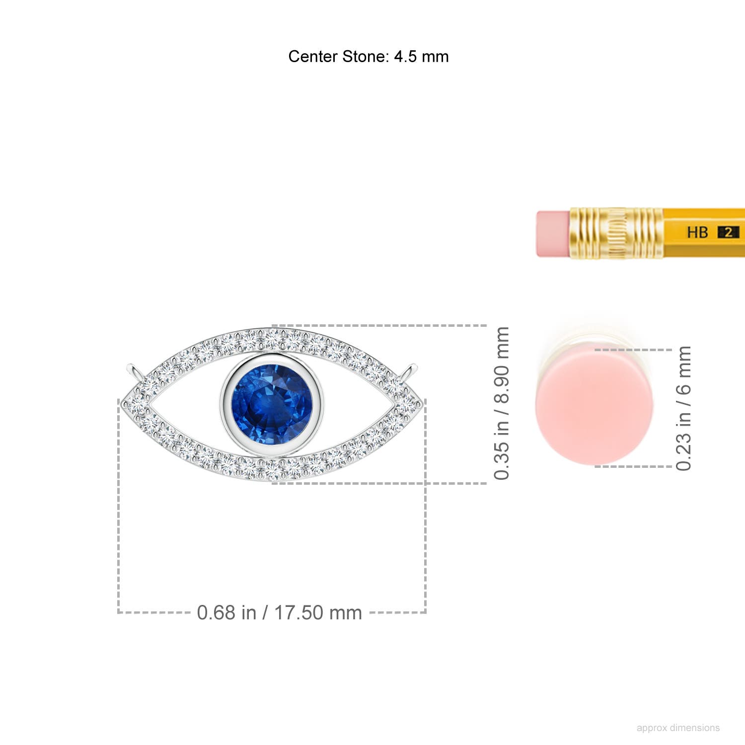 4.5mm AAA Blue Sapphire Evil Eye Pendant with Diamond Accents in White Gold - ruler