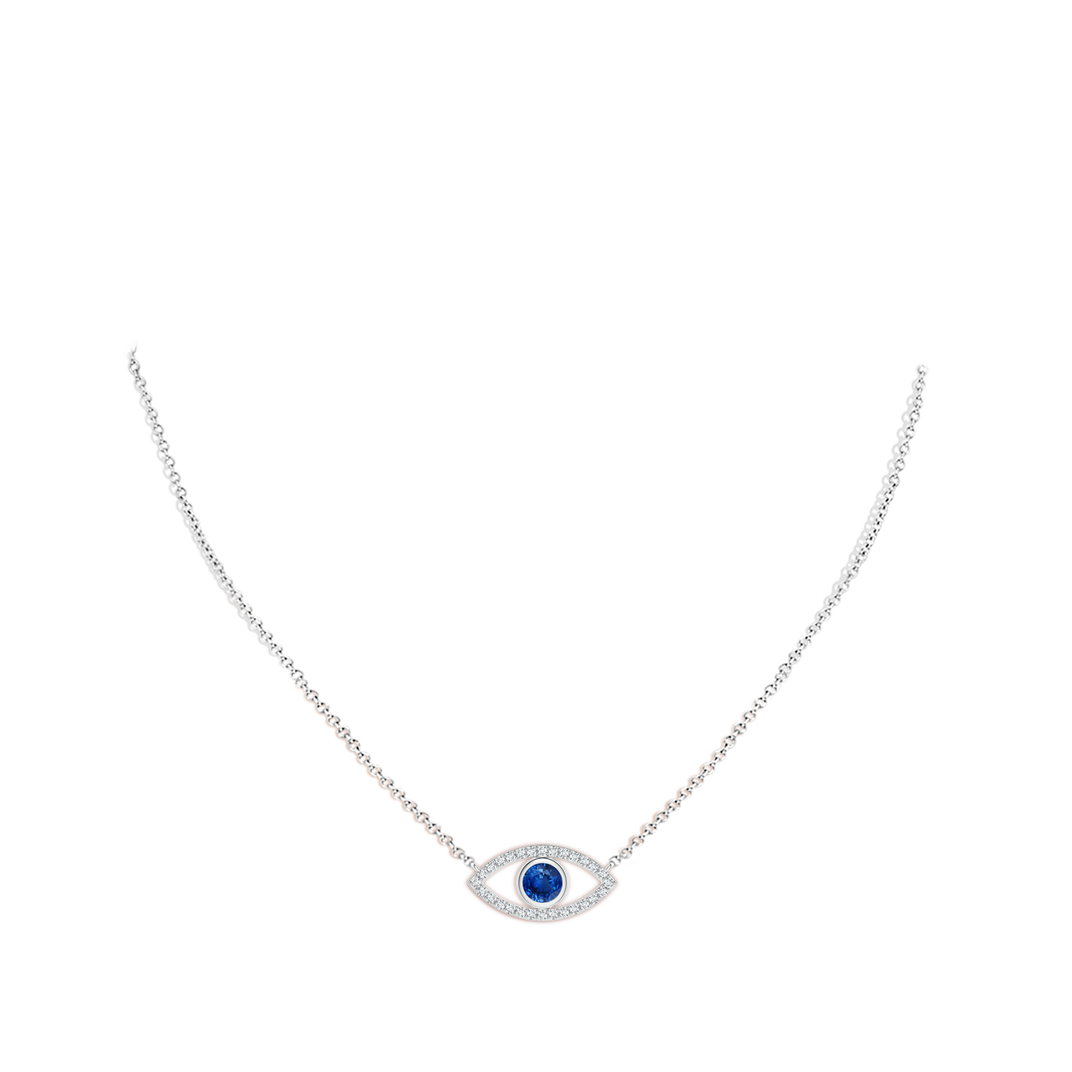4.5mm AAA Blue Sapphire Evil Eye Pendant with Diamond Accents in White Gold - body_neck