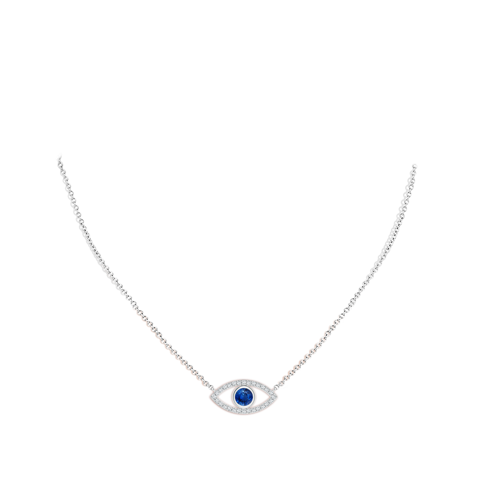 4.5mm AAA Blue Sapphire Evil Eye Pendant with Diamond Accents in White Gold pen