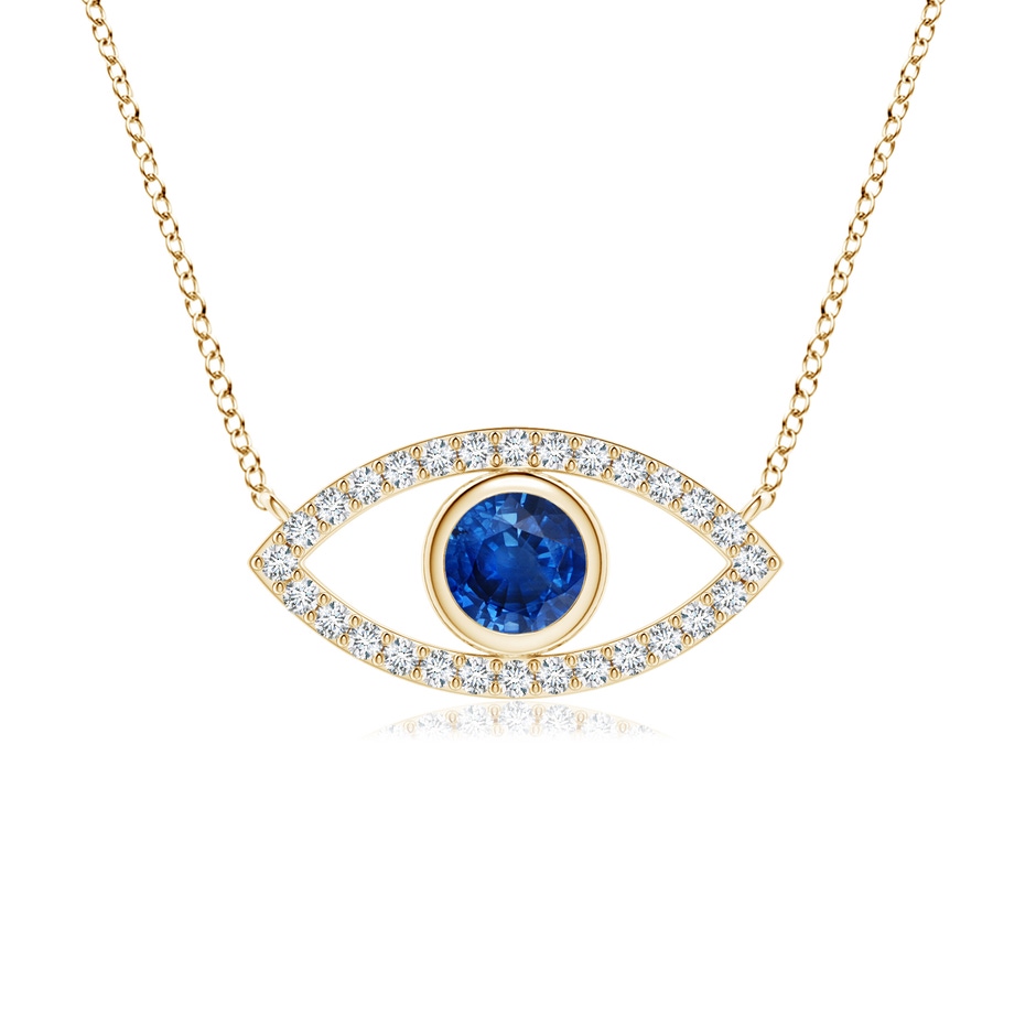 4.5mm AAA Blue Sapphire Evil Eye Pendant with Diamond Accents in Yellow Gold 