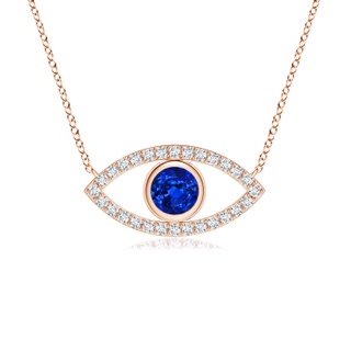 4.5mm AAAA Blue Sapphire Evil Eye Pendant with Diamond Accents in 18K Rose Gold