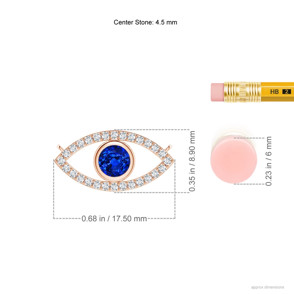 4.5mm AAAA Blue Sapphire Evil Eye Pendant with Diamond Accents in Rose Gold Ruler