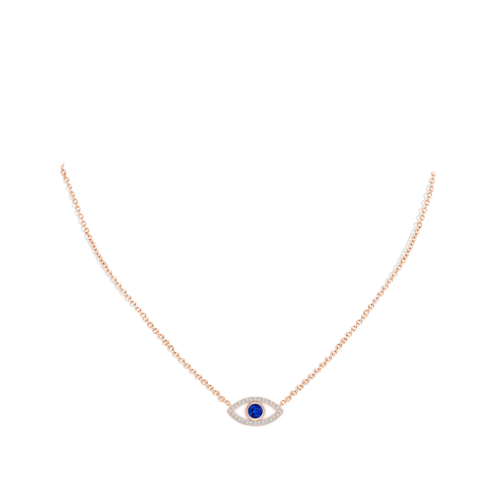 4.5mm AAAA Blue Sapphire Evil Eye Pendant with Diamond Accents in Rose Gold Body-Neck