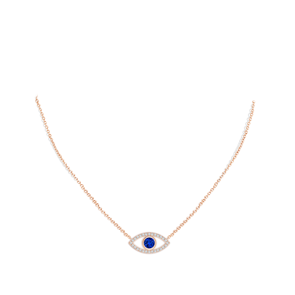 4.5mm AAAA Blue Sapphire Evil Eye Pendant with Diamond Accents in Rose Gold pen