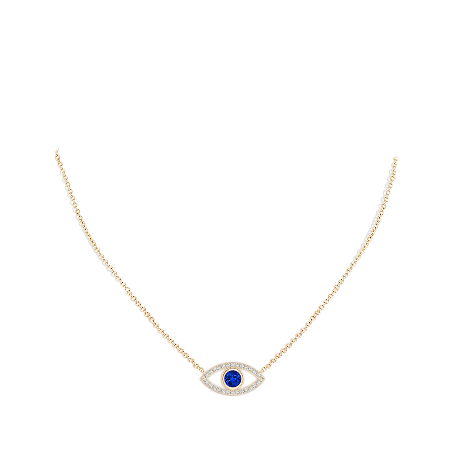 4.5mm AAAA Blue Sapphire Evil Eye Pendant with Diamond Accents in Yellow Gold pen