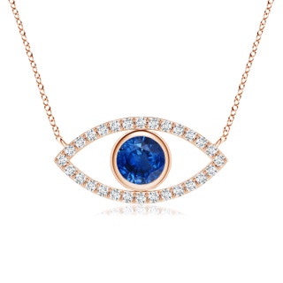 5.5mm AAA Blue Sapphire Evil Eye Pendant with Diamond Accents in 18K Rose Gold