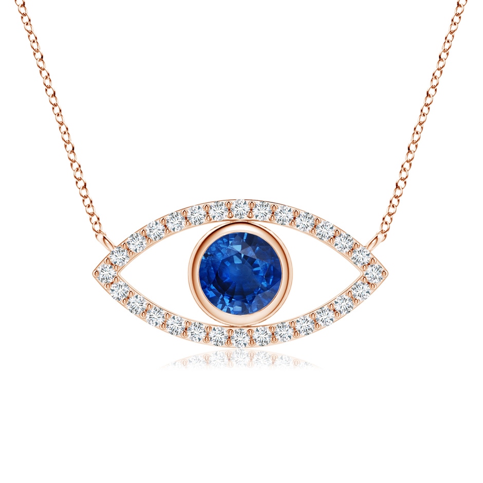 5.5mm AAA Blue Sapphire Evil Eye Pendant with Diamond Accents in 18K Rose Gold 