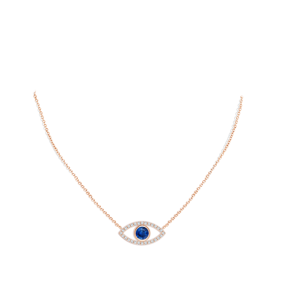 5.5mm AAA Blue Sapphire Evil Eye Pendant with Diamond Accents in 18K Rose Gold pen