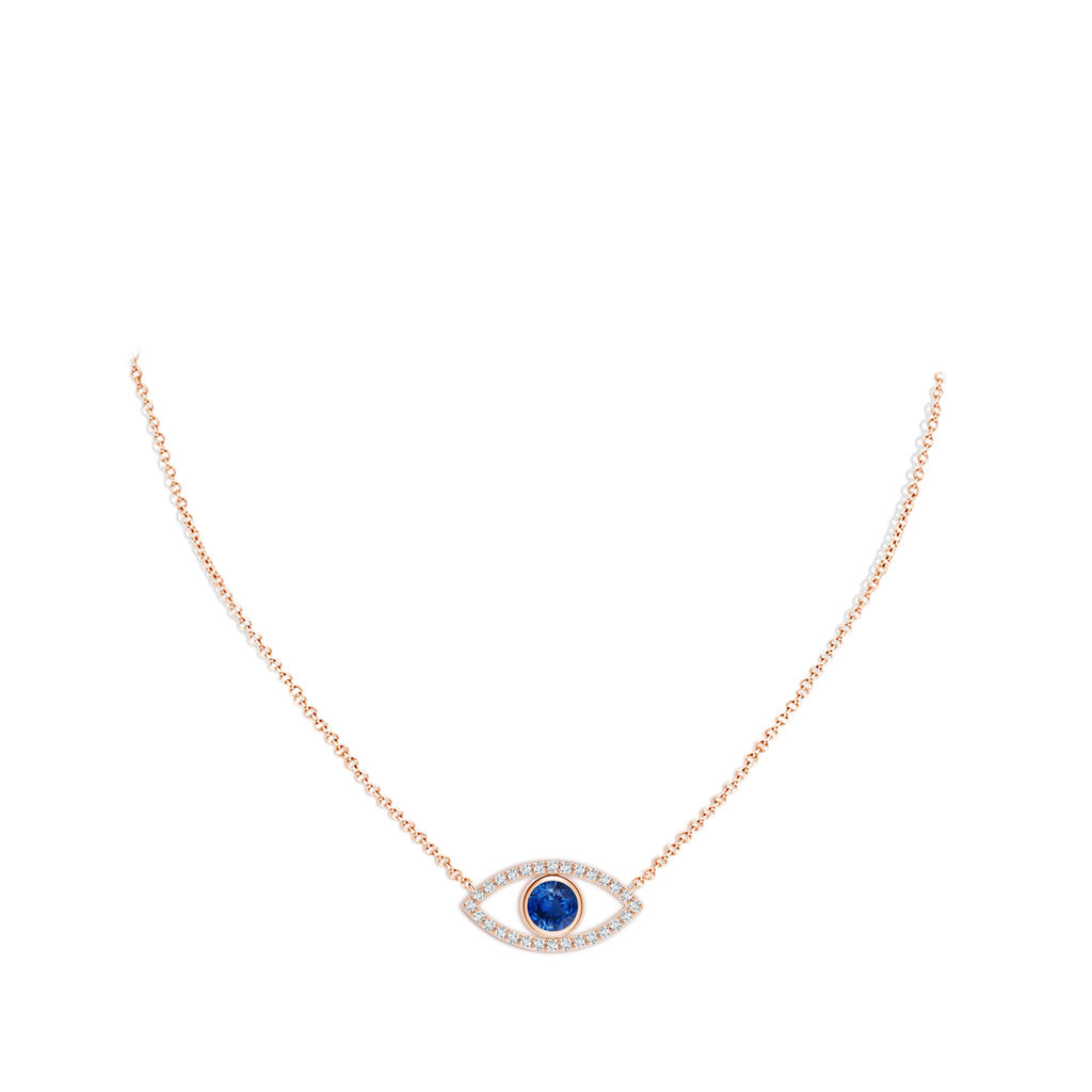 5.5mm AAA Blue Sapphire Evil Eye Pendant with Diamond Accents in Rose Gold pen