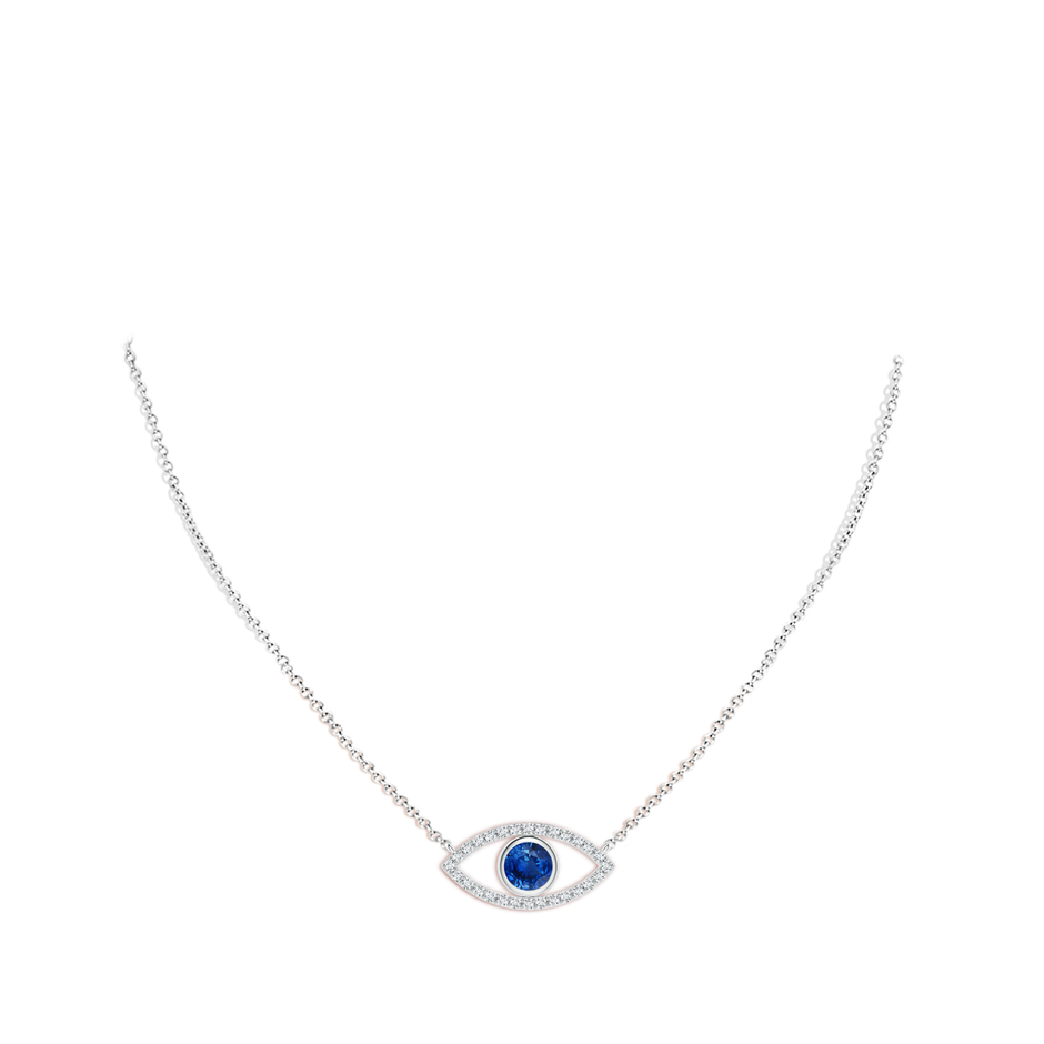5.5mm AAA Blue Sapphire Evil Eye Pendant with Diamond Accents in White Gold pen