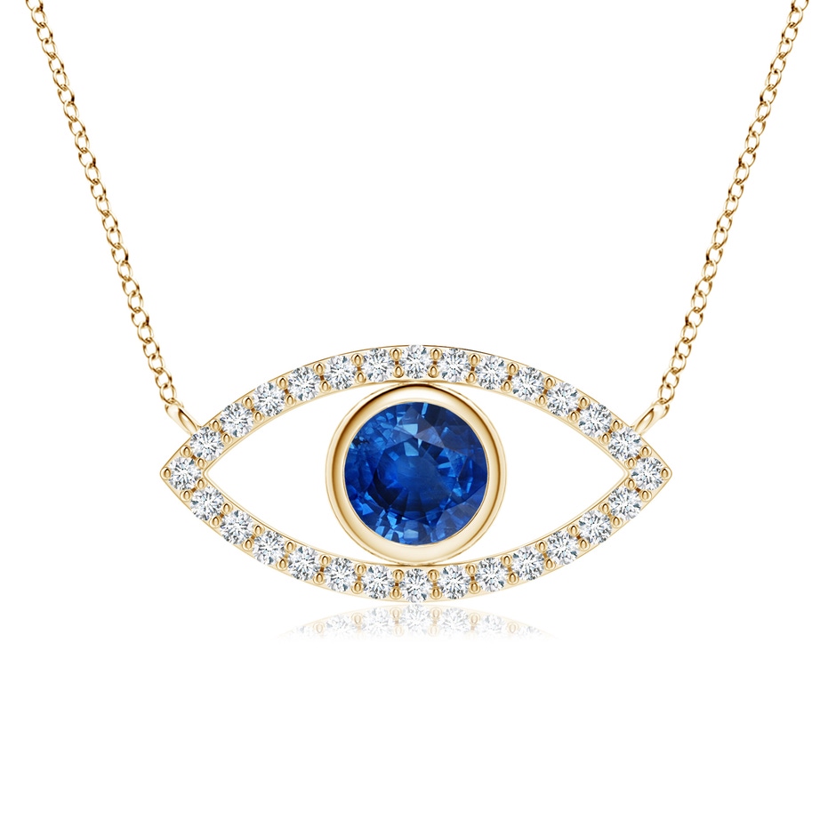 5.5mm AAA Blue Sapphire Evil Eye Pendant with Diamond Accents in Yellow Gold 