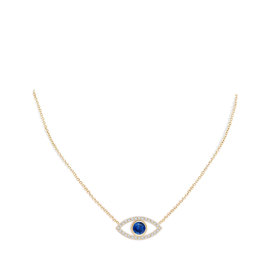 5.5mm AAA Blue Sapphire Evil Eye Pendant with Diamond Accents in Yellow Gold pen