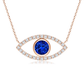 5.5mm AAAA Blue Sapphire Evil Eye Pendant with Diamond Accents in 18K Rose Gold