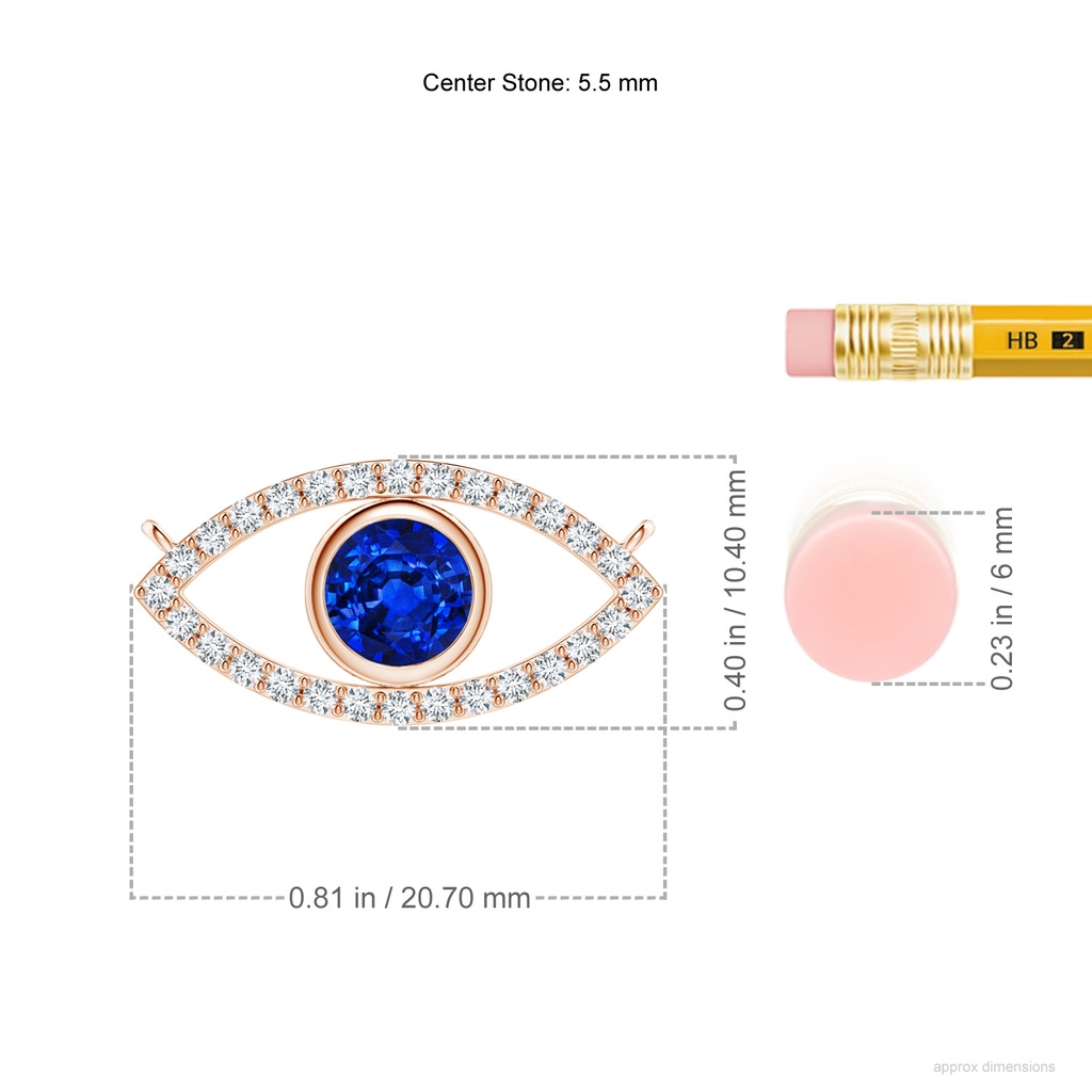 5.5mm AAAA Blue Sapphire Evil Eye Pendant with Diamond Accents in 18K Rose Gold ruler