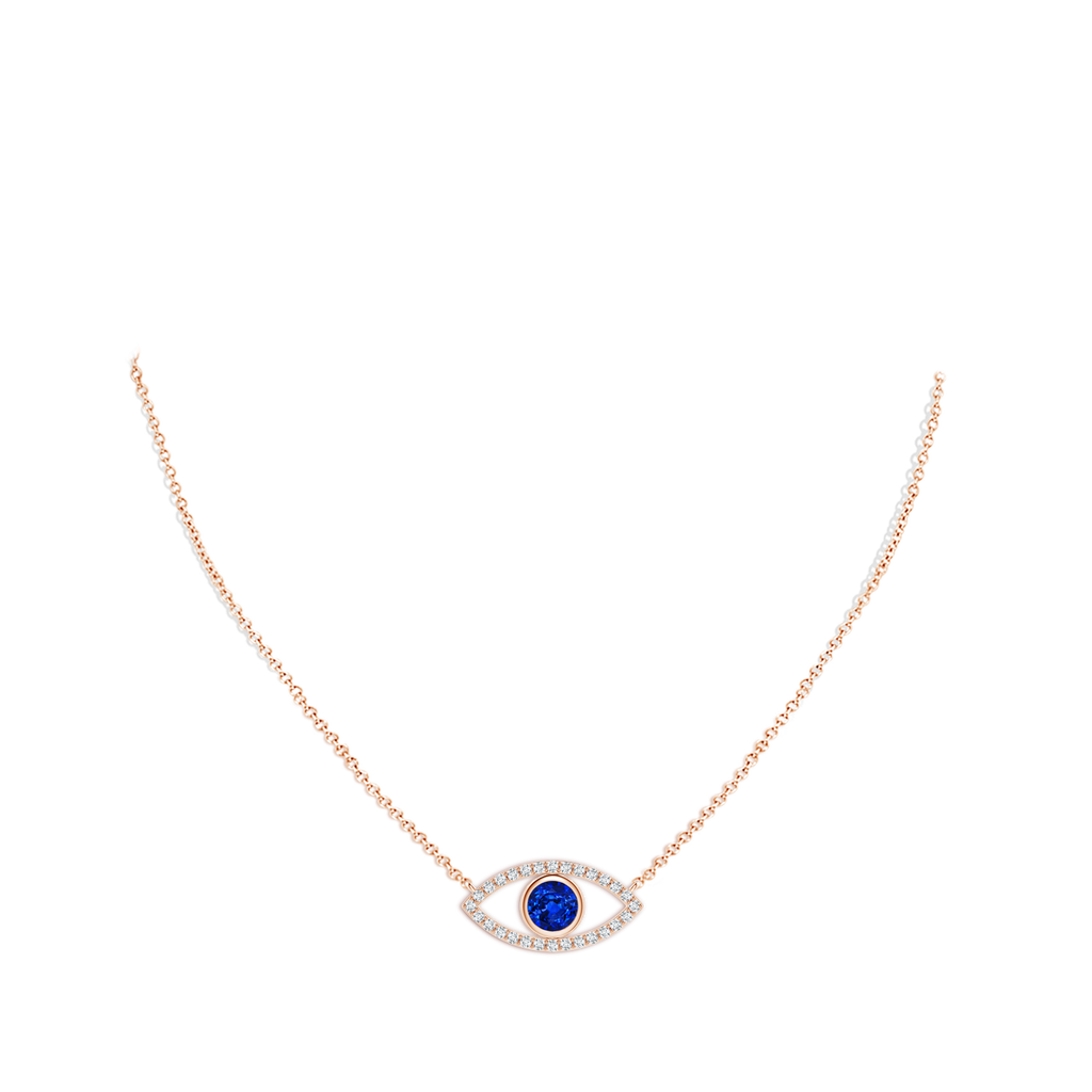 5.5mm AAAA Blue Sapphire Evil Eye Pendant with Diamond Accents in 18K Rose Gold pen