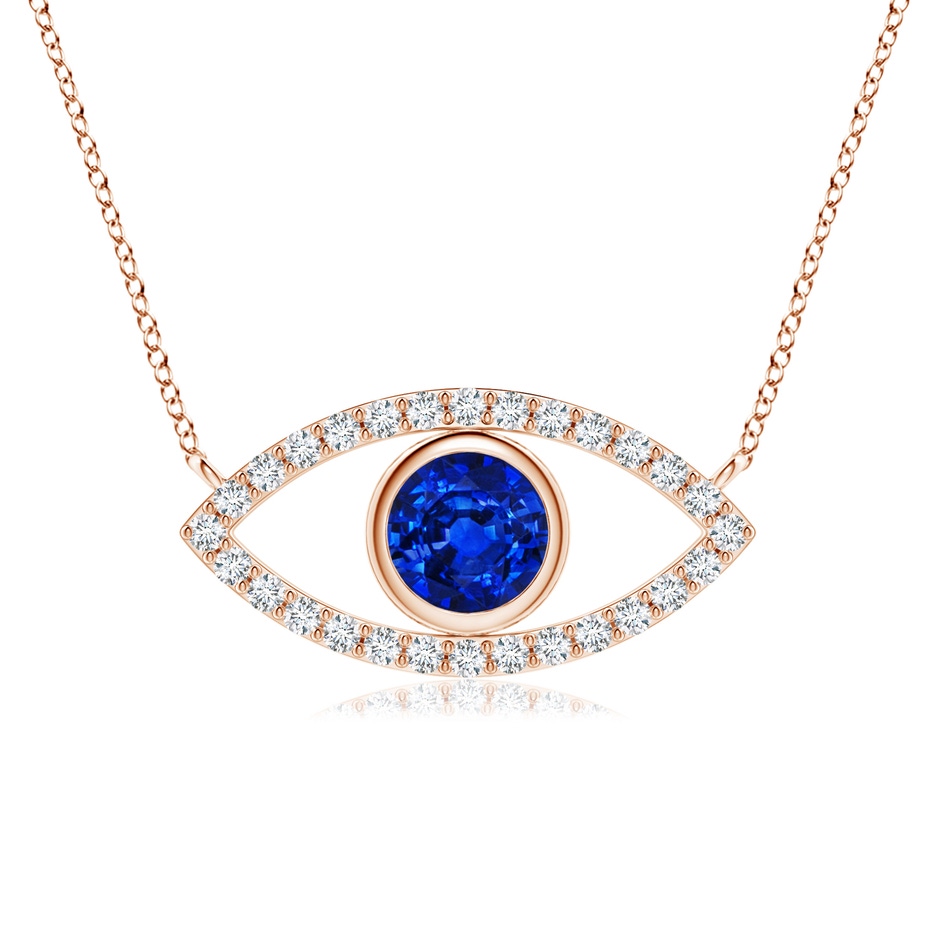 5.5mm AAAA Blue Sapphire Evil Eye Pendant with Diamond Accents in 9K Rose Gold 