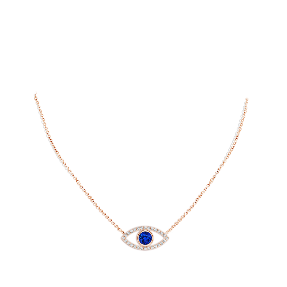 5.5mm AAAA Blue Sapphire Evil Eye Pendant with Diamond Accents in 9K Rose Gold pen