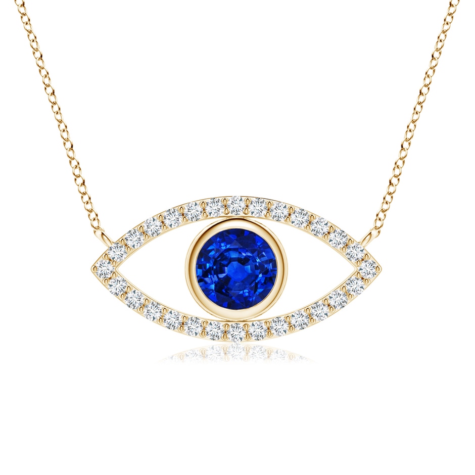 5.5mm AAAA Blue Sapphire Evil Eye Pendant with Diamond Accents in Yellow Gold 