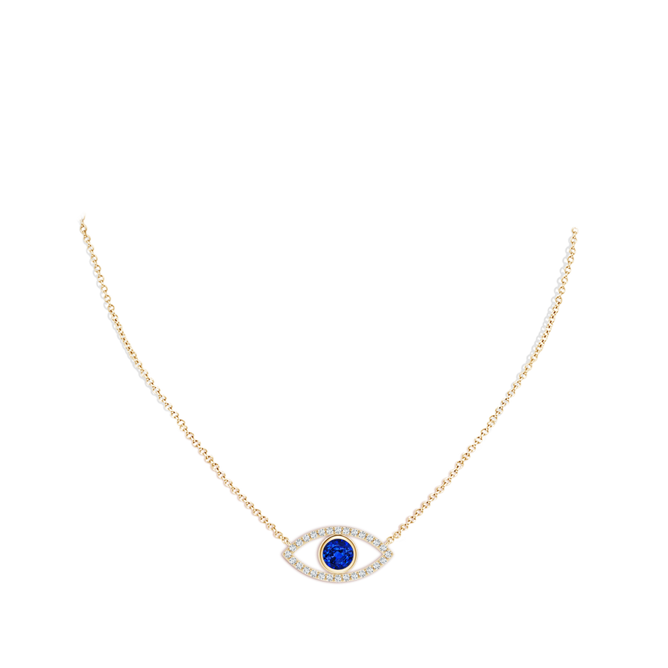 5.5mm AAAA Blue Sapphire Evil Eye Pendant with Diamond Accents in Yellow Gold pen