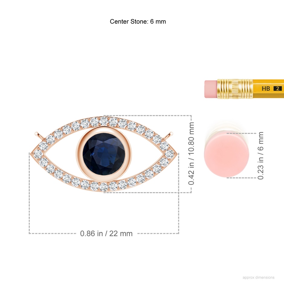 6mm A Blue Sapphire Evil Eye Pendant with Diamond Accents in Rose Gold ruler