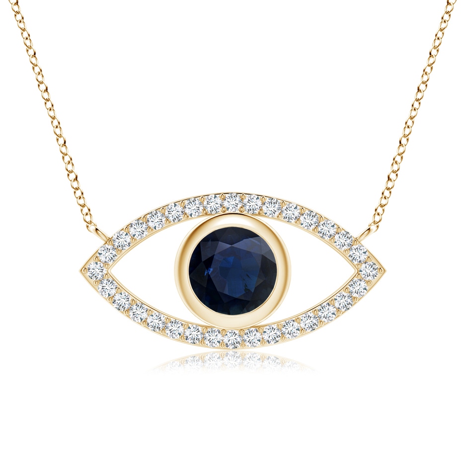 6mm A Blue Sapphire Evil Eye Pendant with Diamond Accents in Yellow Gold 