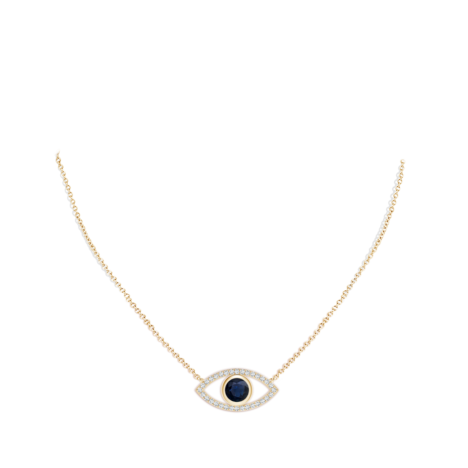 6mm A Blue Sapphire Evil Eye Pendant with Diamond Accents in Yellow Gold pen