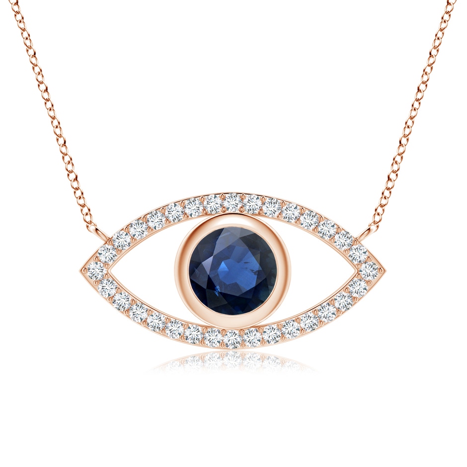 6mm AA Blue Sapphire Evil Eye Pendant with Diamond Accents in Rose Gold 