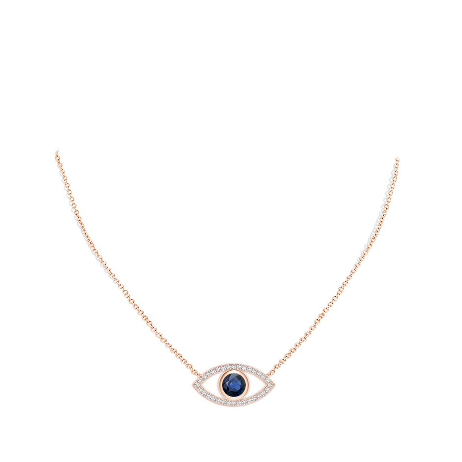6mm AA Blue Sapphire Evil Eye Pendant with Diamond Accents in Rose Gold pen